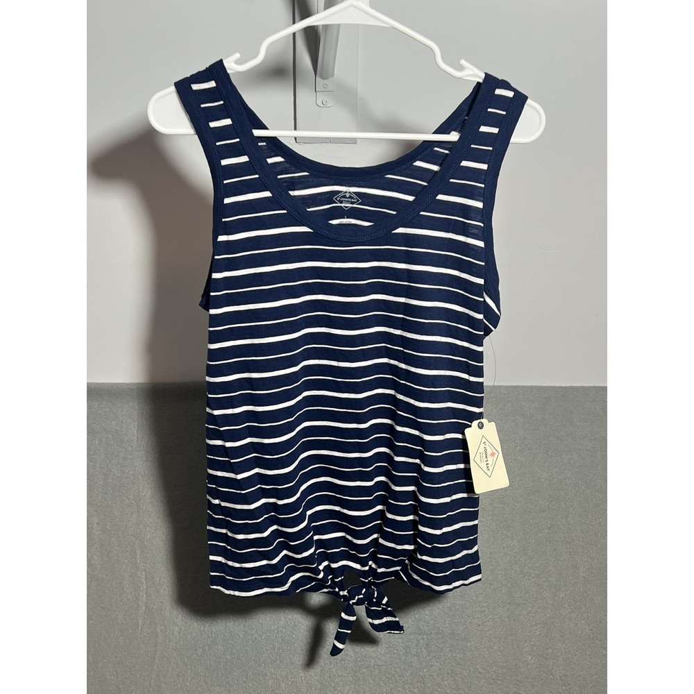 NWT St. John's Bay Women's Small Navy White Stripe Tie Knot Front Tank Top